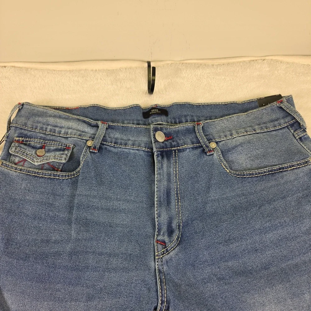 True Religion Ricky Straight Leg Blue Jeans Red Horseshoe Flap Pocket Mens 40